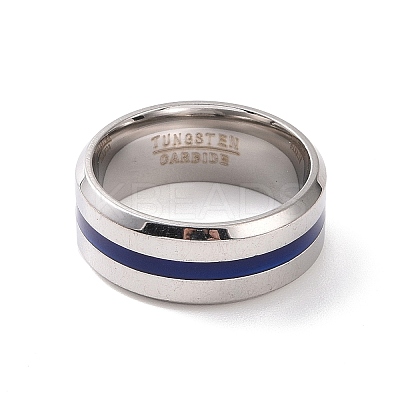 Royal Blue Enamel Grooved Line Finger Ring RJEW-I089-46P-1