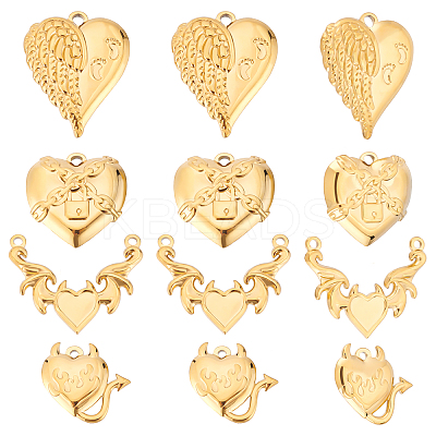 12Pcs 4 Style 304 Stainless Steel Pendants STAS-BBC0001-60-1