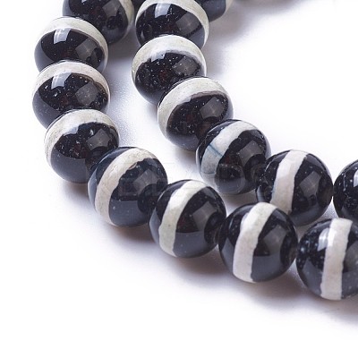 Natural Tibetan Striped Pattern dZi Agate Beads Strands G-P425-03D-8mm-1
