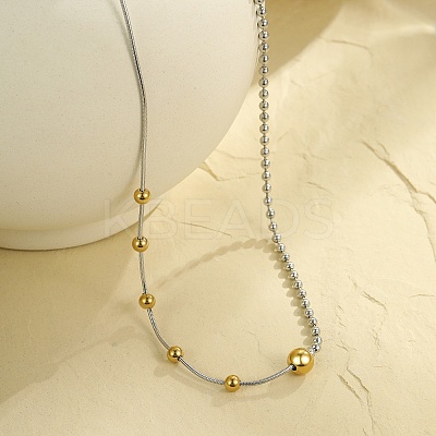 304 Stainless Steel Round Ball Chain and Snake Chain Necklaces for Women NJEW-G173-02A-GP-1
