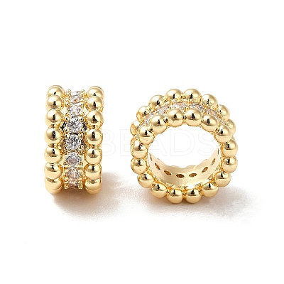 Brass Micro Pave Cubic Zirconia Large Hole Beads KK-M233-20G-1
