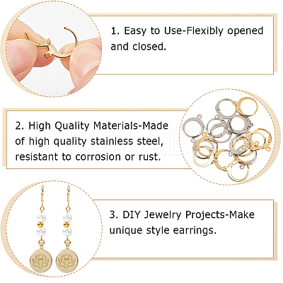 2 Colors 304 Stainless Steel Leverback Earring Findings STAS-SP0001-09B-1