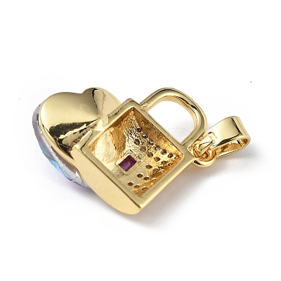 Real 18K Gold Plated Rack Plating Brass Micro Pave Clear Cubic Zirconia Pendants KK-C015-17G-04-1