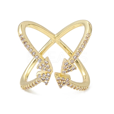 Cubic Zirconia Criss Cross with Arrow Open Cuff Ring RJEW-K240-04G-1