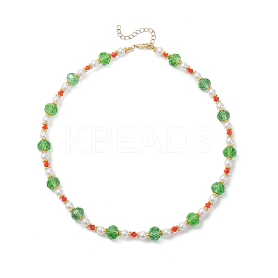 Christmas Theme Faceted Rondelle Glass & White Round ABS Plastic Imitation Pearl Beaded Necklaces for Women NJEW-JN05464-02-1