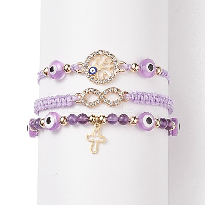 3Pcs 3 Style Resin Evil Eye Braided Bead Bracelets Set BJEW-JB08811-1