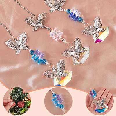 3Pcs 3 Colors Butterfly Glass Pendant Decoration HJEW-SP00010-1