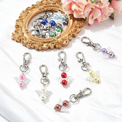60Pcs 10 Colors Angel Acrylic & Alloy Pendant Decorations HJEW-CJ00064-1