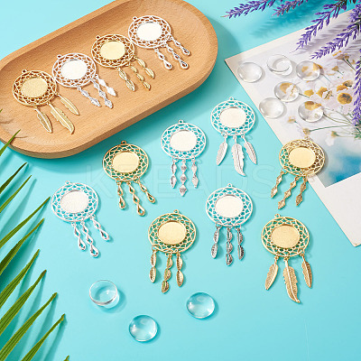 DIY Blank Dome Woven Net/Web with Feather Alloy Pendant Making Kits DIY-TA0011-22-1