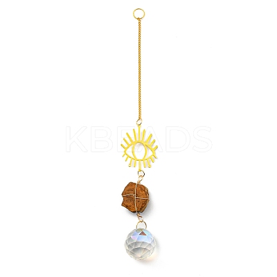 Wire Wrapped Nuggets Natural Tiger Eye Pendant Decorations LS-HJEW-C008-02E-G-1