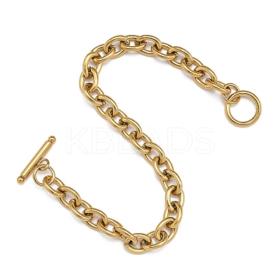 PVD Vacuum Plating 304 Stainless Steel Cable Chain Bracelets BJEW-G618-04G-1