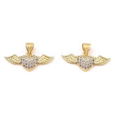 Rack Plating Brass Micro Pave Clear Cubic Zirconia Pendants KK-M253-09G-1