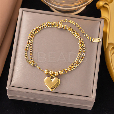 304 Stainless Steel Heart Charm Bracelets LS-BJEW-Z106-07G-1