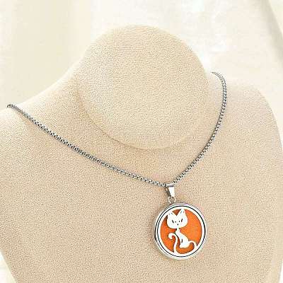 316 Surgical Stainless Steel Aromatherapy Diffuser Perfume Hollow Flat Round Pendant Box Chain Necklaces LS-NJEW-R016-01P-07-1