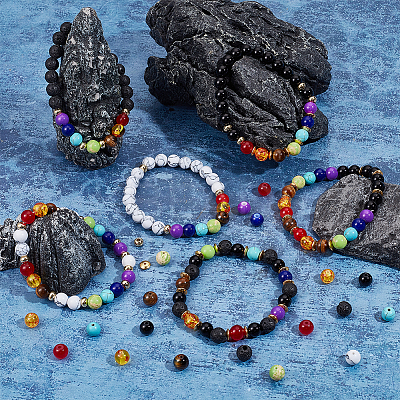 DIY DIY Natural & Synthetic Mixed Gemstone Round Beaded Stretch Bracelet Making Kit DIY-SC0024-65-1