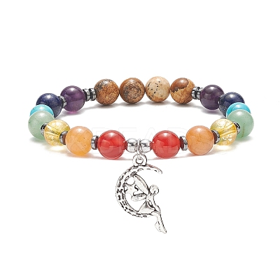 Chakra Theme Gemstone & Synthetic Hematite Beaded Stretch Bracelets for Women BJEW-JB09277-1