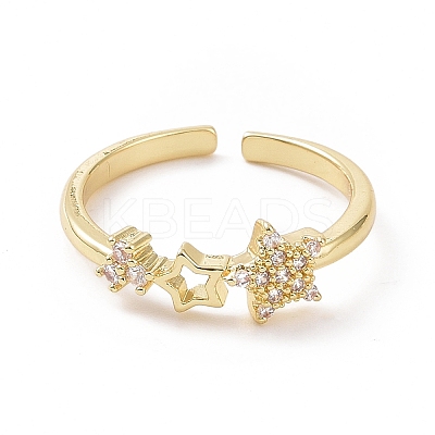 Clear Cubic Zirconia Hollow Out Star Open Cuff Ring RJEW-E072-23G-1