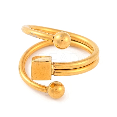 Ion Plating(IP) 304 Stainless Steel Square Round Cuff Open Finger Rings for Women RJEW-S414-07B-G-1
