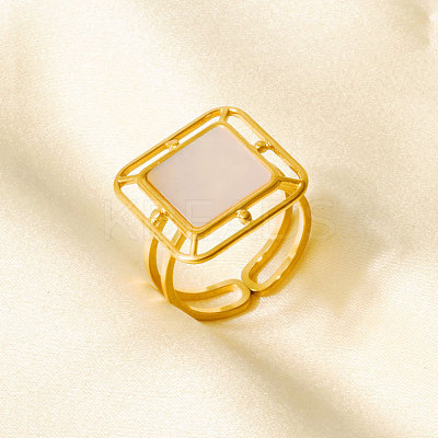 304 Stainless Steel with Natural Shell Cuff Open Rings for Women CE2201-3-1