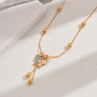 Fashionable Brass Pave Cubic Zirconia Butterfly Pendant Necklaces CT9950-6-1