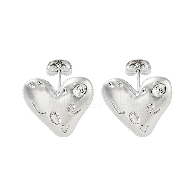 Heart with Word Love Brass Stud Earrings EJEW-Q811-02P-1