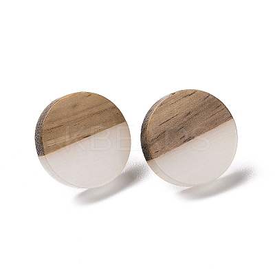 Resin & Walnut Wood Flat Round Stud Earrings with 304 Stainless Steel Pin for Women EJEW-N017-010A-02-1