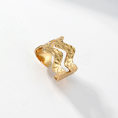 201 Stainless Steel Geometric Wave Open Cuff Ring for Women LC2351-1