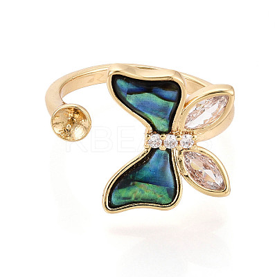 Butterfly Brass Micro Pave Clear Cubic Zirconia & Abalone Shell Cuff Rings Setting KK-T079-41G-1