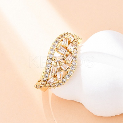 Brass Micro Pave Clear Cubic Zirconia Finger Rings for Women RJEW-U047-26G-1