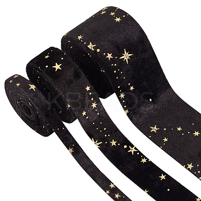 6M 3 Styles Double Sided Star Gold Stamping Flannelette Ribbons for Sewing Craft OCOR-GO0001-13C-1