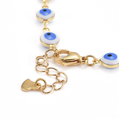 Brass Enamel Evil Eye Link Chain Bracelets & Necklaces Jewelry Sets SJEW-JS01191-1
