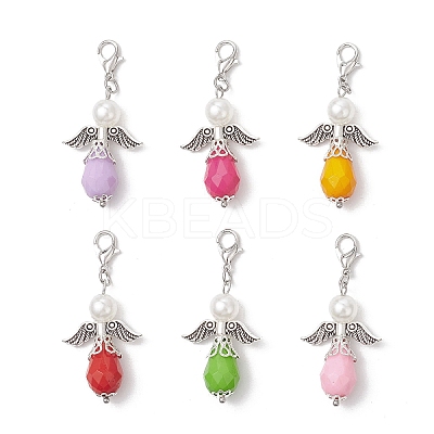 Angel ABS Plastic Imitation Pearl & Acrylic Pendants Decorations HJEW-JM03638-1