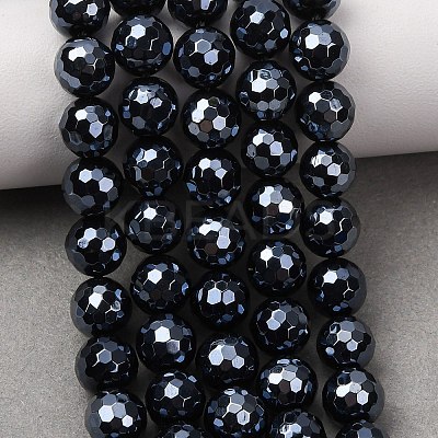 Electroplated Natural Agate Beads Strands G-B191-A07-8mm-18-1