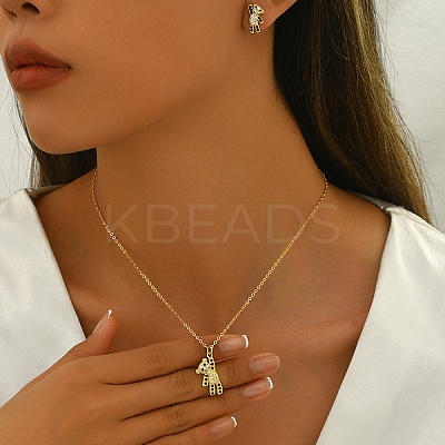 Brass Pave Cubic Zirconia Stud Earrings & Pendant Necklaces Sets for Women Golden GL8685-1-1