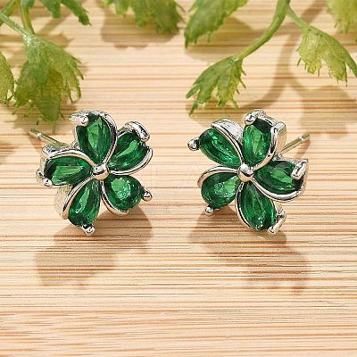 Flower Brass Micro Pave Cubic Zirconia Stud Earrings for Women EJEW-G428-28A-01-1