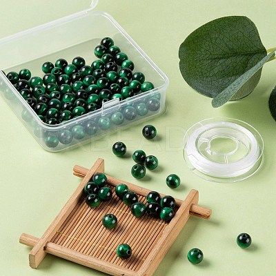 100Pcs 8mm Natural Green Tiger Eye(Dyed & Heated) Round Beads DIY-LS0002-08-1