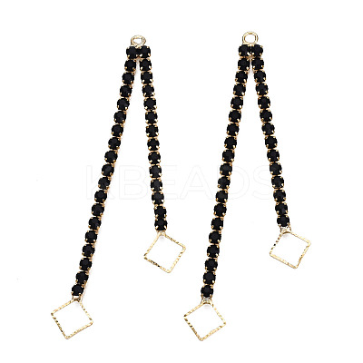Brass Pave Jet Rhinestone Chain with Rhombus Big Pendants KK-N216-422-02LG-1