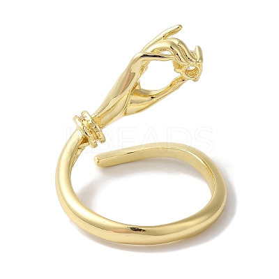 Brass Micro Pave Clear Cubic Zirconia Hand Open Cuff Rings for Women RJEW-C098-14G-1