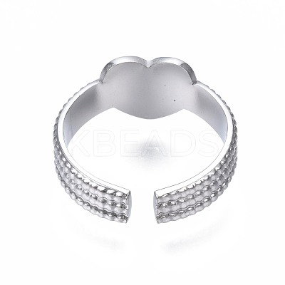 Non-Tarnish 304 Stainless Steel Heart Cuff Ring RJEW-T023-61P-1