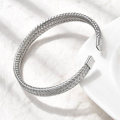 Braided 304 Stainless Steel Cuff Bangles for Women BJEW-A067-08P-1