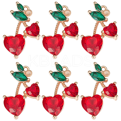 8Pcs Brass Dark Red & Green Cubic Zirconia Pendants ZIRC-BBC0001-98-1