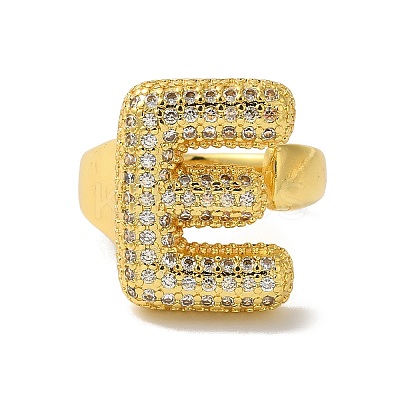 Letter Brass Micro Pave Clear Cubic Zirconia Open Cuff Ring for Women RJEW-N046-03E-G-1