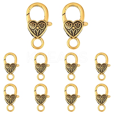 10Pcs Tibetan Style Heart Lobster Claw Clasps FIND-YW0009-77AG-1
