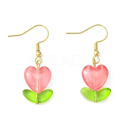 Heart Flower Glass & Lampwork Dangle Earrings EJEW-JE05324-1