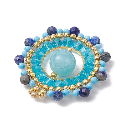 Natural Lapis Lazuli & Malaysia Jade & Glass Seed Beaded Woven Pendants PALLOY-MZ00366-02-1