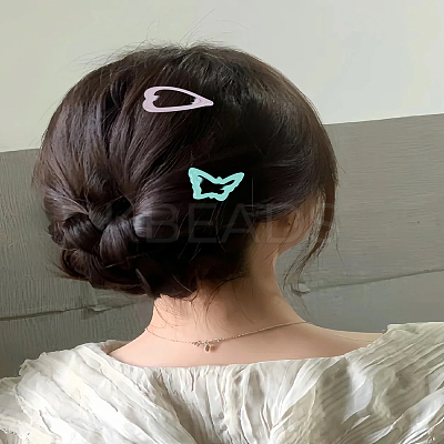 11Pcs 3 Styles Heart & Butterfly Spray Painted Iron Snap Hair Clip for Girls PHAR-LP0002-03-1