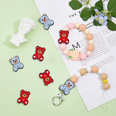 16Pcs 2 Colors Bear Food Grade Eco-Friendly Silicone Beads SIL-DC0001-23-1