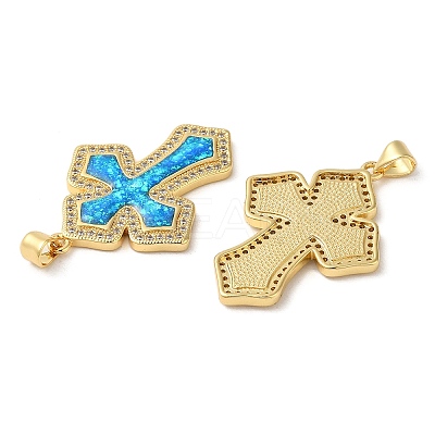 Rack Plating Brass Micro Pave Cubic Zirconia Pendants KK-P268-17F-G-1