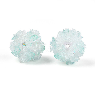Polymer Clay Rhinestone Beads with Embossed Resin Roses RESI-T059-04D-1