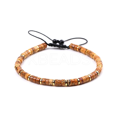 Natural Picture Jasper Braided Bead Bracelets for Women PW-WG20352-06-1